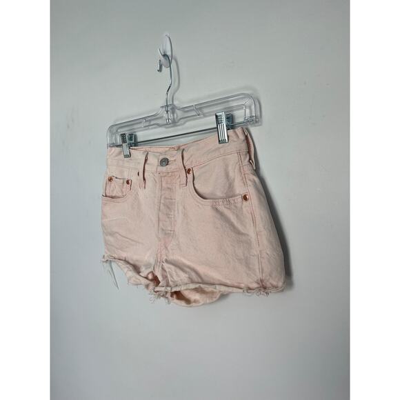 Levis 501 Premium Shorts Women W24 Pink High Rise Cutoff Denim - Picture 10 of 10